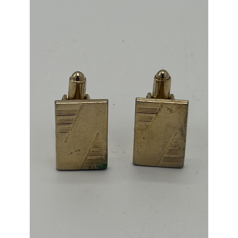 Vintage Gold Tone Cufflinks Engraved Textured Rectangle